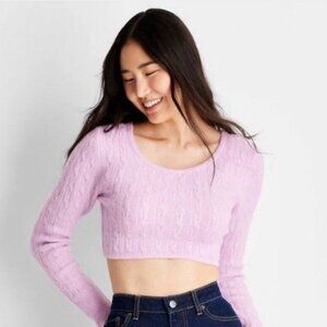 Future Collective Cable Knit Lavender Cropped Sweater Size XS. EUC.